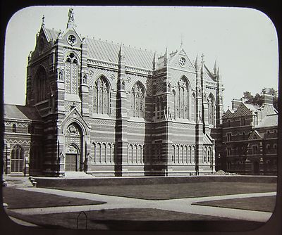 Glas magische Laterne Dia KEEBLE COLLEGE KAPELLE OXFORD UM 1890 VIKTORIANISCHES FOTO