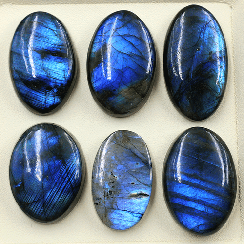 Posten 6 Stck. Natürlicher Labradorit Blau Feuer Top Qualität 28-34 mm Oval Cabochon Edelsteine - Bild 4 von 12