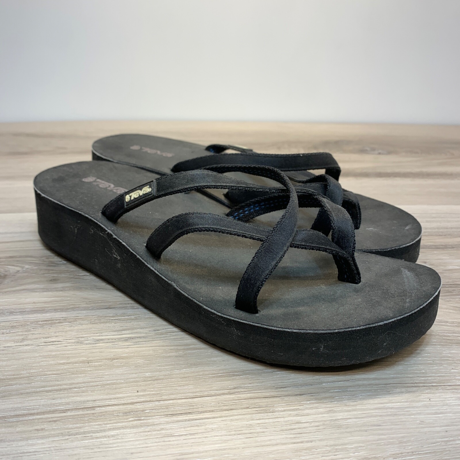 Teva Womens Mandalyn 4242 Strappy Platform Black Wedge Sandals size 10