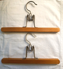 Wood Pant Skirt Hangers Steel Clamp 11.5" Lot of 2 Vintage