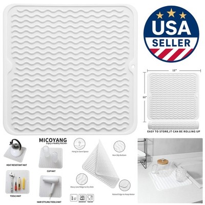 Eco-Friendly Silicone Dish Drying Mat 12''x12'' - Versatile Kitchen Essential