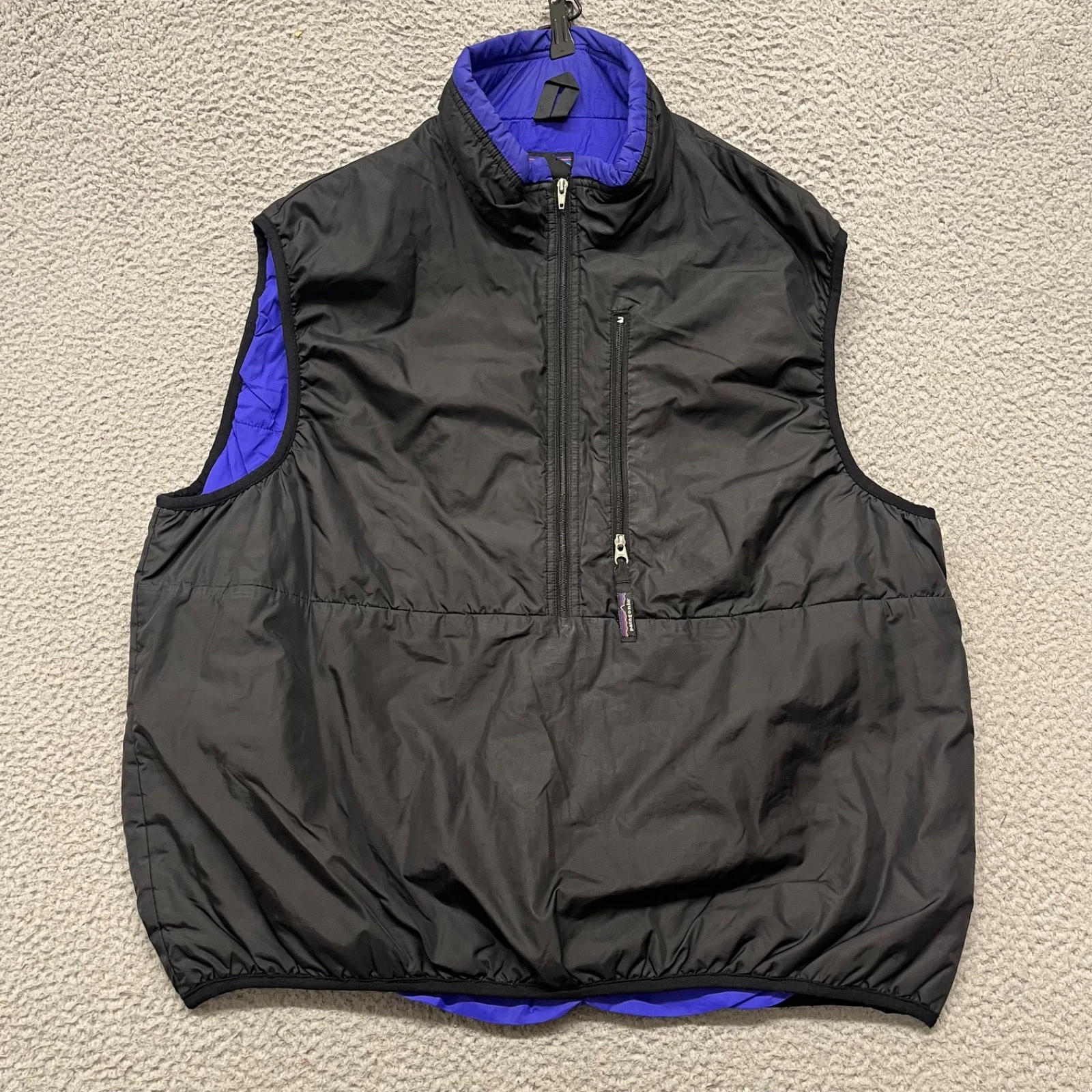 Vtg Patagonia Puffball Vest Mens XL Black Blue Puffer 1/2 Zip Outdoors Gorp 2001