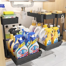 3-Pack Under Sink Organizer – L-Shaped Pull-Out Storage for Kitchen & Bathroom