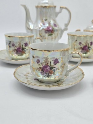 VINTAGE Fresh China Iridescent Tea Set Of 15 COMPLETE Hand Painted
