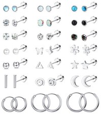 21Pairs Surgical Steel Flat Back Earrings Hypoallergenic 20G Screw Back Nap Stac