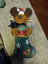 Vtg Herco Country Shop 15" Reindeer Moose Plush Stuffed Animal In A Stocking