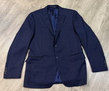 Canali EU 52R / US 42 Navy Wool Blazer Italy Micro Stripe 100 Wool 2 Btn