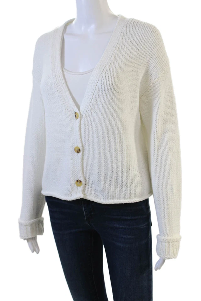 Cárdigan para mujer blanco + Warren cuello en V botón blanco liso talla M Foto 2 de 4