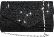 Women Evening Bag Clutch Rhinestone Envelope Party Handbag Bridal Prom Black