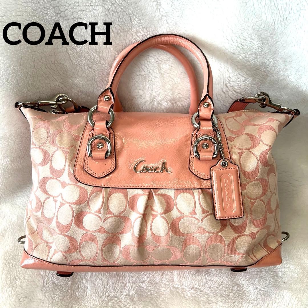 COACH Signature Canvas Pink 2Way Shoulder Tote Bag Authentic Women's Bag