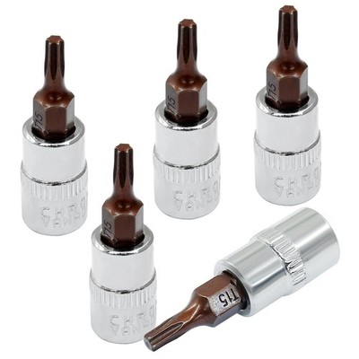 PHITUODA 5 Pcs T15 Torx Bit Socket 1/4'' Drive S2 Alloy Steel Cr-V 