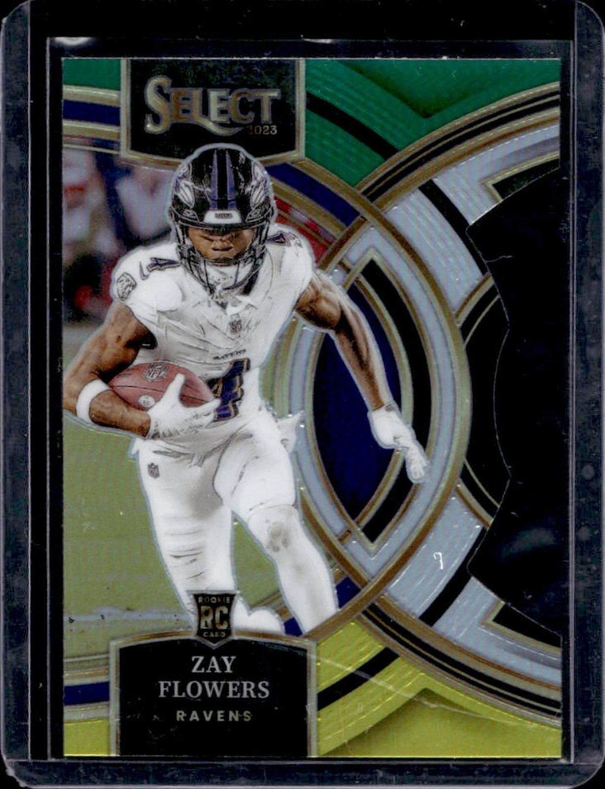 2023 Select Zay Flowers RC Green and Yellow Prizm Die Cut Premier #157 Ravens
