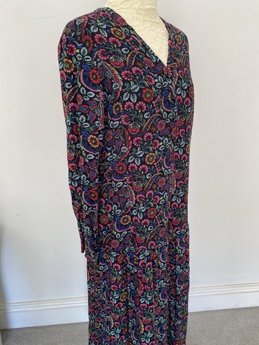 gdg actuel Summer Floral Dress Medium Shift Bright Colours On Black Maxi - Picture 2 of 7