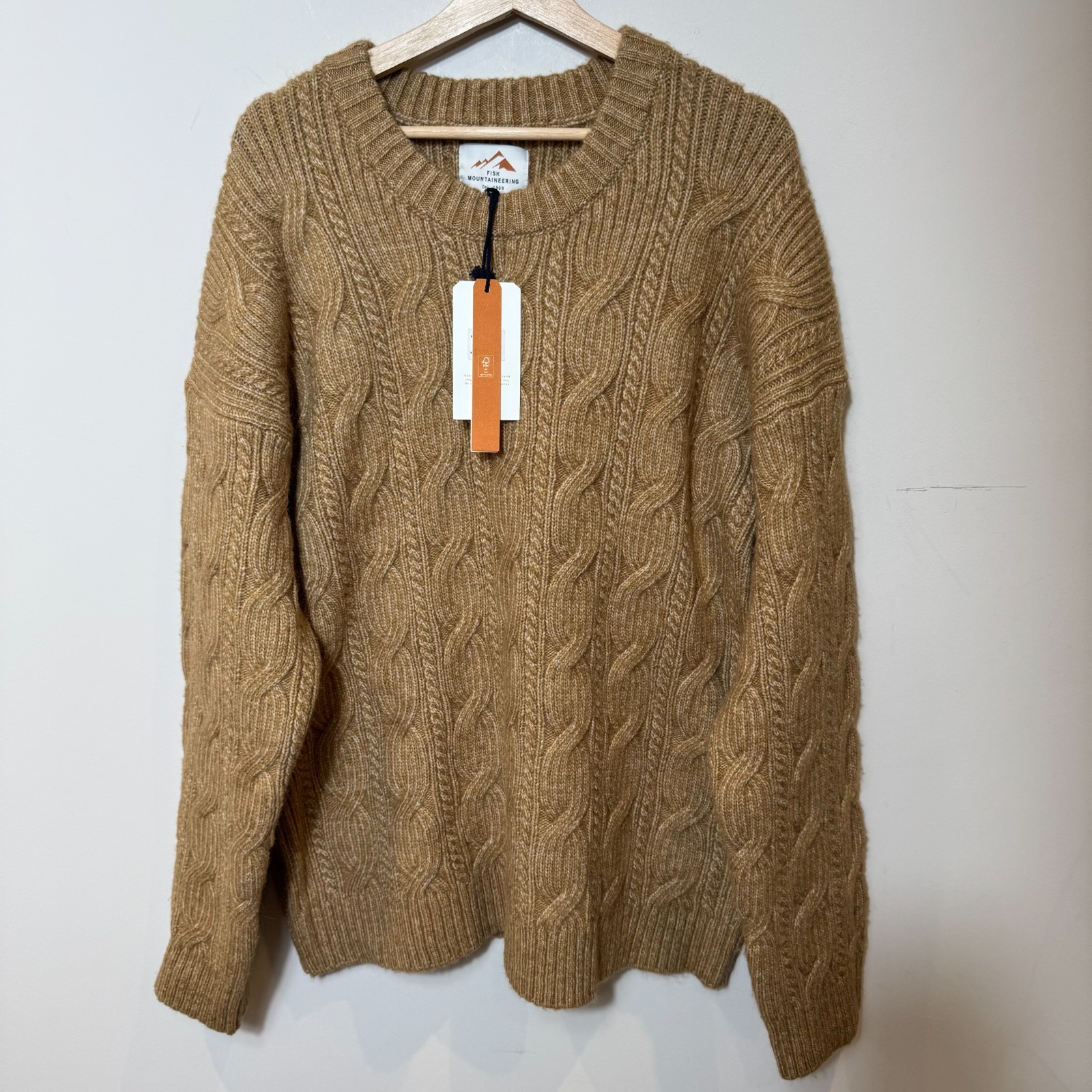 Jersey Fisk Montañismo Mezcla Alpaca Tejido con Cable Beige XL Ajuste Relajado Nuevo con Etiquetas