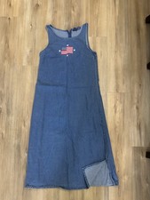 Mountain Lake VTG Dress Teache M embroidered USA flag stars Denim Blue Homemaker