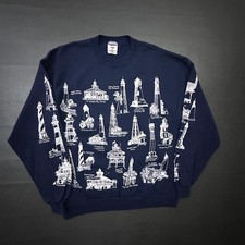 Vintage Lighthouse Sweatshirt Mens XL Blue Made in USA All Over Sleeve Graphics