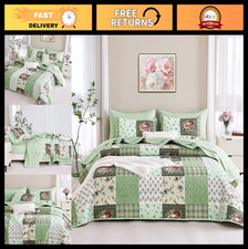 Floral Patchwork Quilt Set - Reversible Lightweight Bedspread, 3 Pieces, King Si