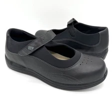 Drew Rose Womens Leather Diabetic Mary Jane  Shoes Sz 10D WIDE Black Orthopedic