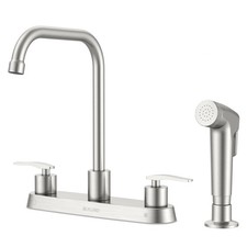 4 Hole Kitchen Faucet with Sprayer, Two-Handle Stainless Steel High Arch 8 In...