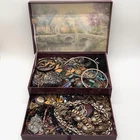 Large Vintage Estate Costume Jewelry lot w/Large Jewelry Box