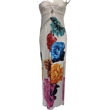 Forevercute Strapless Maxi Dress Medium Floral Side Slit Bodycon Beachy Chic