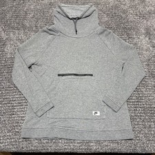 Nike Womens Funnel Neck Pullover Sweatshirt Small S Heather Gray Zipper Pocket