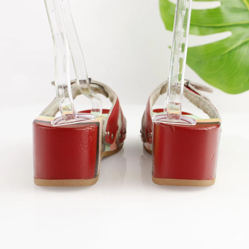 Sandalia Dr Scholls Mujer Original Talla 7.5 Roja Tobogán Madera Zueco Plataforma Y2K Italia Foto 4 de 4