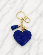 Bag Charm/Keyring-Dark Blue Heart Rhinestone Charm with Tassel-Gold Hardware