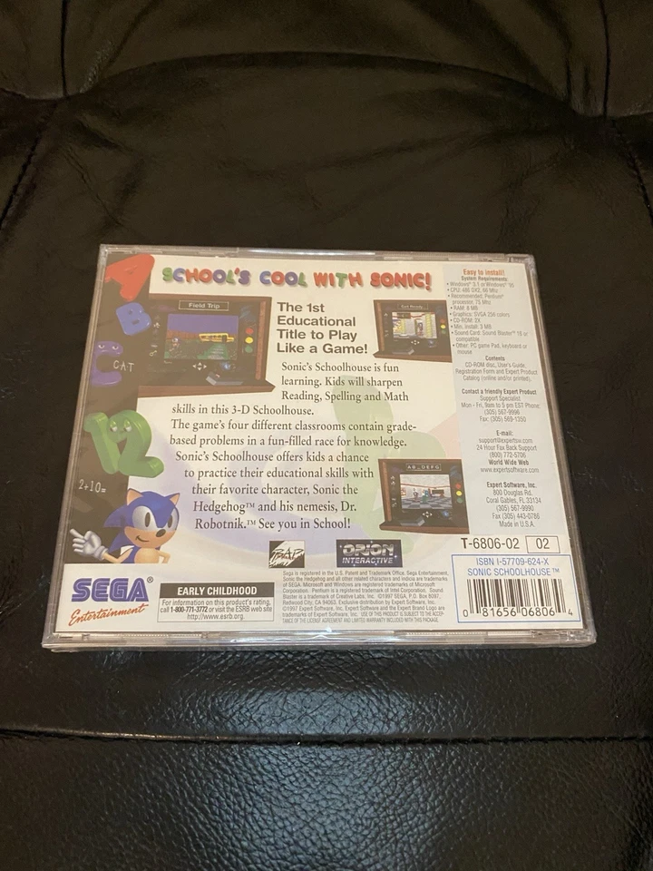 Sealed New In Case Sonic's Schoolhouse PC CD-Rom Windows 95 /3.1 Sega - Image 2 of 3