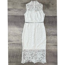 Main Strip White Crochet Lace Overlay Midi Dress M Sleeveless High Neck Bridal