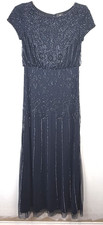 Adrianna Papell Formal Maxi Dress Womens 4 Navy Blue Beaded Prom Gown Gatsby