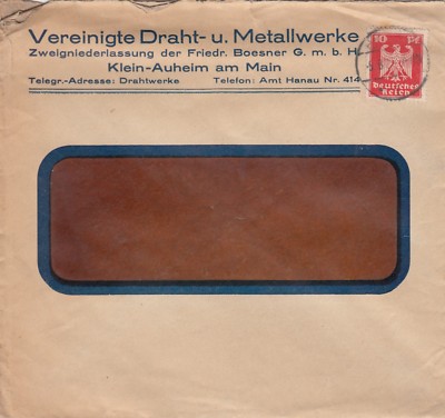 Klein-Auheim, Envelope 1925, United Wire Metalworks Friedr. Boesner G