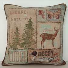 Buck Deer w/ Antlers, Words, Blocks Of A Duck, Trees, Moth Tapestry Pillow New