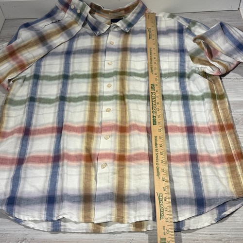 Tommy Bahama Shirt Men's 3XL Linen Blend Plaid Long Sleeve Button Multi Colored - Foto 7 di 9