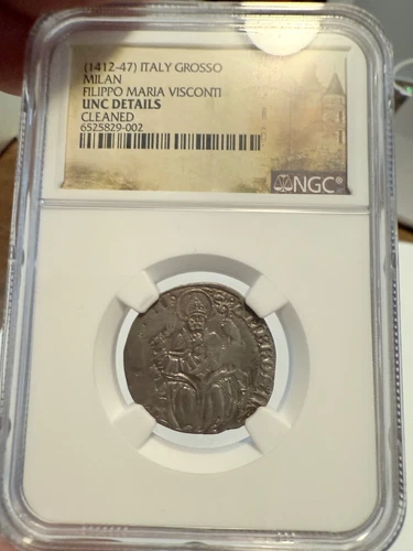 ITALY, Milan. Filippo Maria Visconti, Silver Grosso, 1412-1447, NGC unc details
