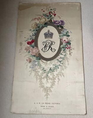Antikes Queen Victoria Seidenbild bestickt gewebt Ronze & Vachon Lyon 1862