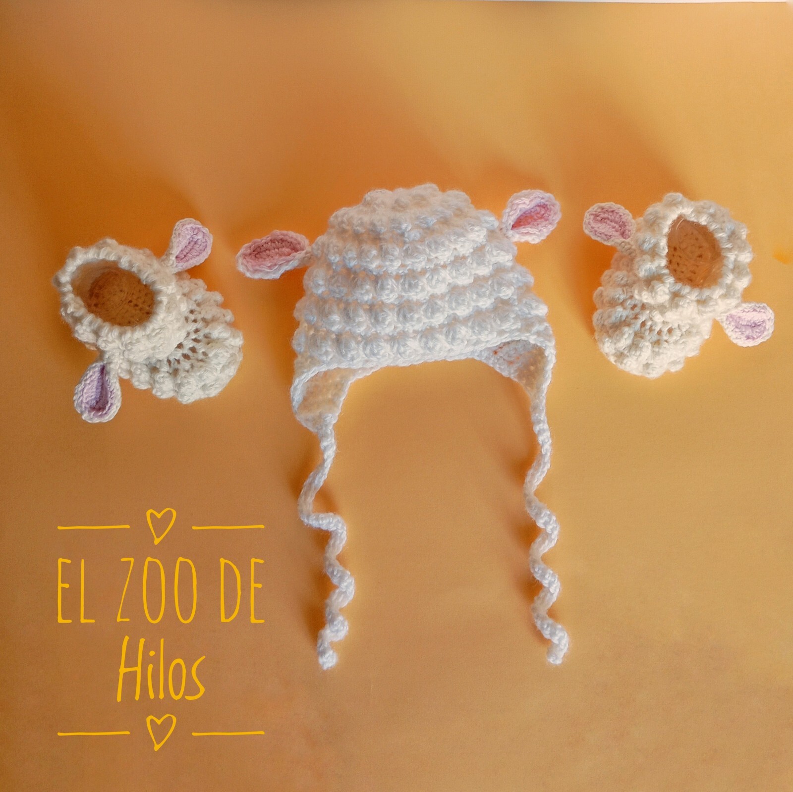 Conjunto Botas Patucos Y Gorro Crochet Ovejita Para Bebés