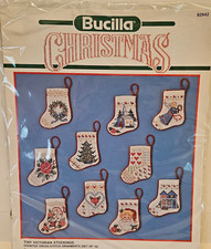 BUCILLA CHRISTMAS TINY VICTORIAN STOCKINGS COUNTED CROSS STITCH ORNAMENTS SET 10