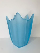 Vintage Viking glass Lotus Petal frosted blue Vase original sticker