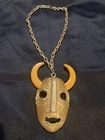 Rare Vintage bakelite amber color horns necklace Gold Jewelry
