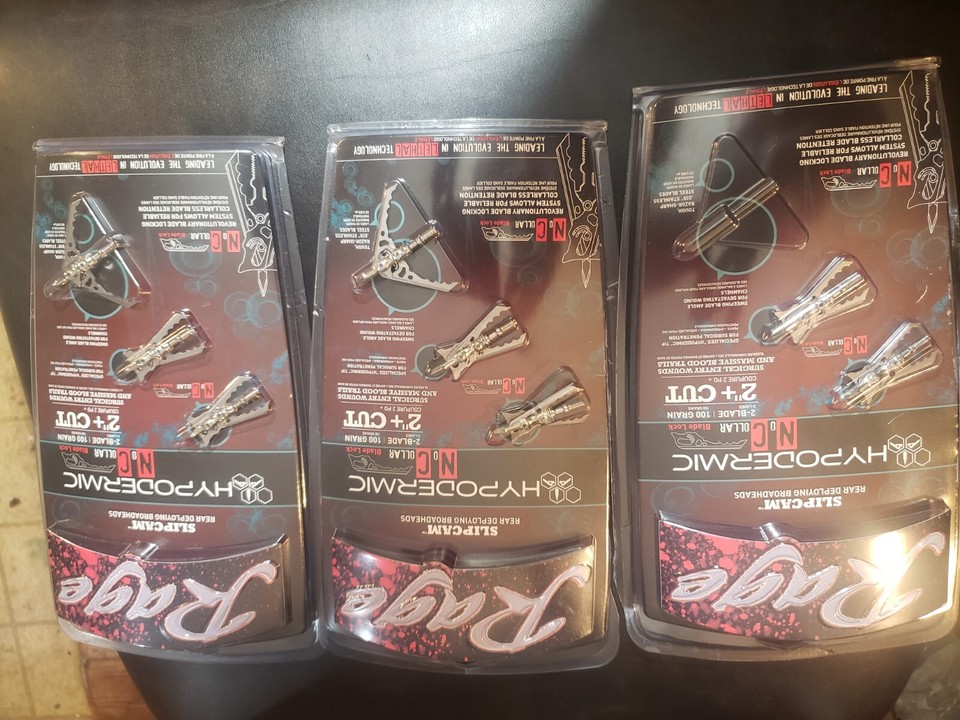 8 Rage Hypodermic No Collar 100 Grain Expandable Broadhead Silver