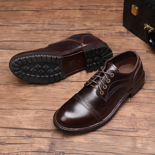 Men's Retro American Handmade Leather Low Cut Cap Toe Oxford Logger Shoes Boots - Picture 18 of 23