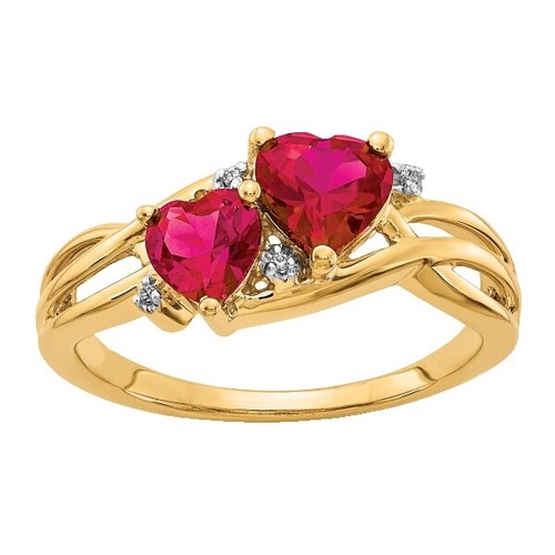 Red Gemstone Diamond Cocktail Ring 10k Yellow Gold Womens  display picture 3