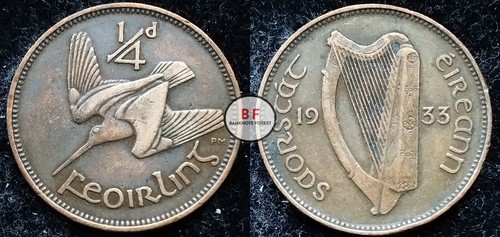 Ireland 1933 | Irish 1/4d | Farthing | Woodcock | KM.1