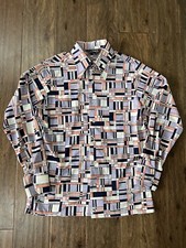 VTG 70  s Farah Sportswear Printed Geometric Button Up Shirt Dagger Collar Med