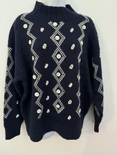Nordstrom Sweater Navy Blue Buttons Vintage 90s Wool Angora XL Cottagecore