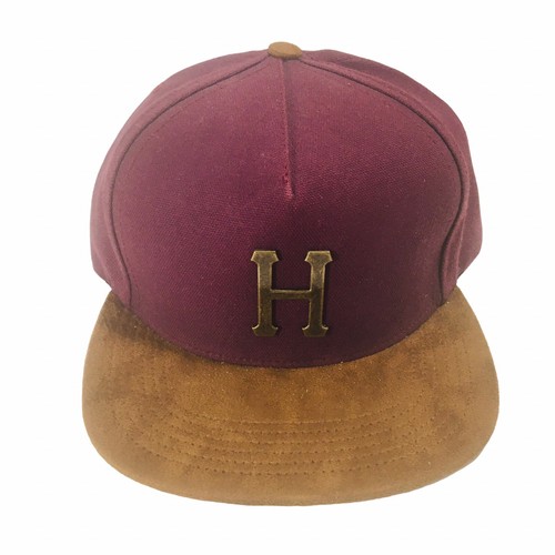 Huf Baseball Cap /Hat H Logo Burgundy w/Suede Brim Made In USA Leather Strapback