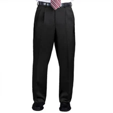 Men's Black Work Dress Pants Durable 100% Polyester Pleated Front Waist Size 32