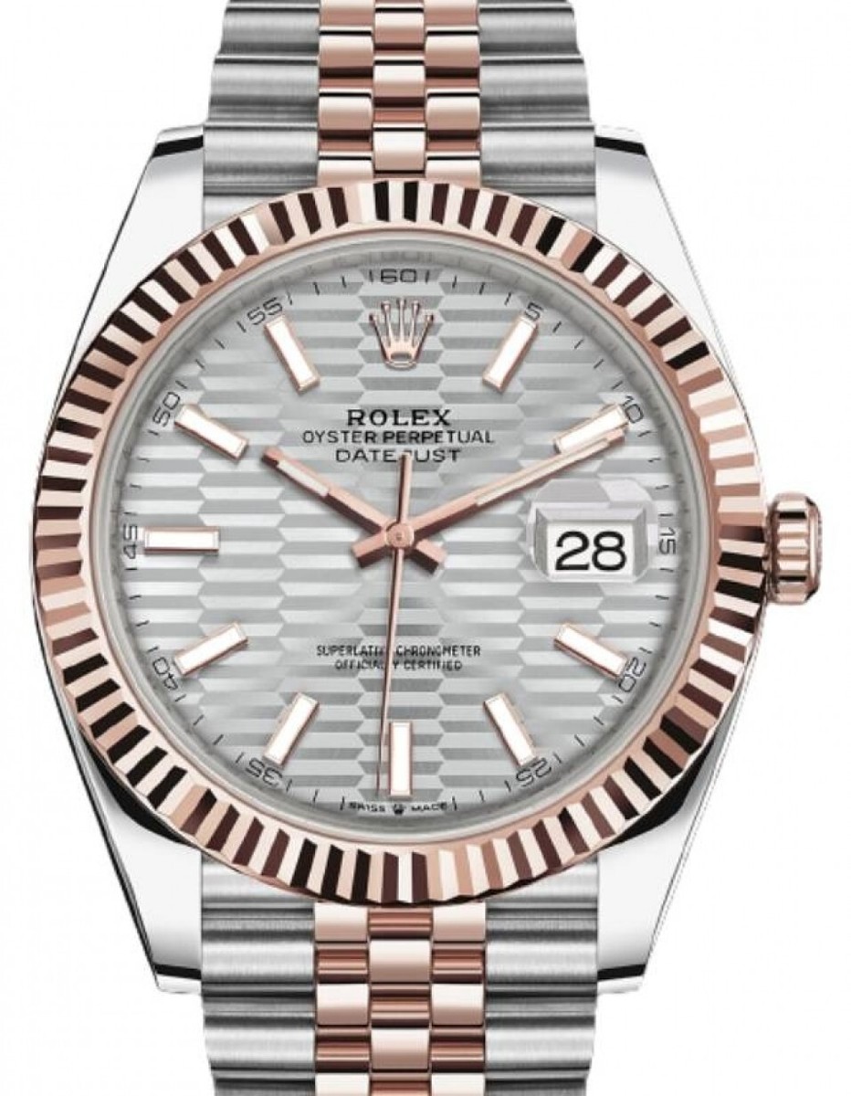 Rolex Datejust 41 Rose Gold / Silver Fluted Motif Index Jubilee