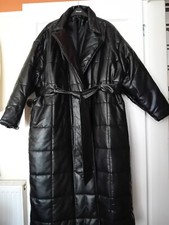 Pretty Little Thing Black Pu Shiney Padded Trench Coat Plus Size Xl (18-20)